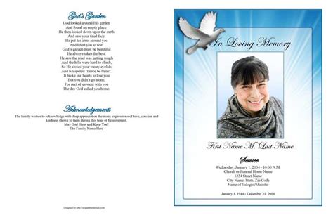 Celestial Dove Large Funeral Program Template Elegant Memorials
