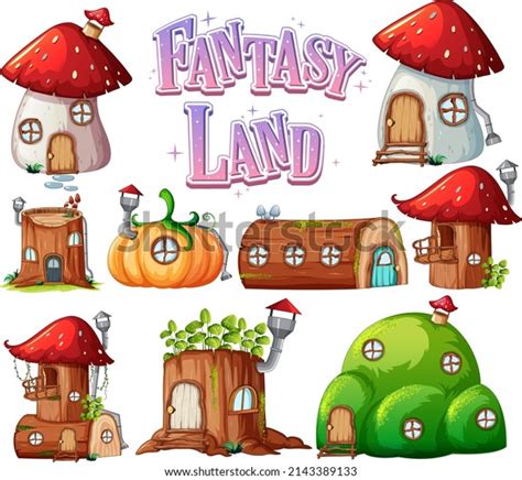 Set Fantasy Fairy Tale Houses Illustration Stock Vector Royalty Free