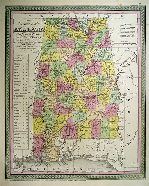 Alabama Antique Map Vintage Map Old Map