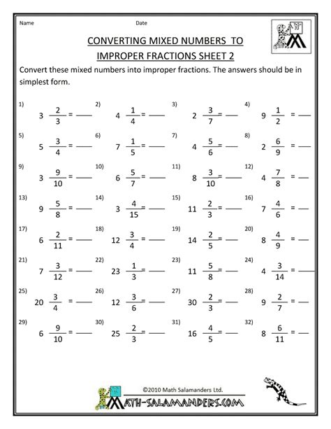 Fractions And Mixed Numbers Worksheets 7th Grade