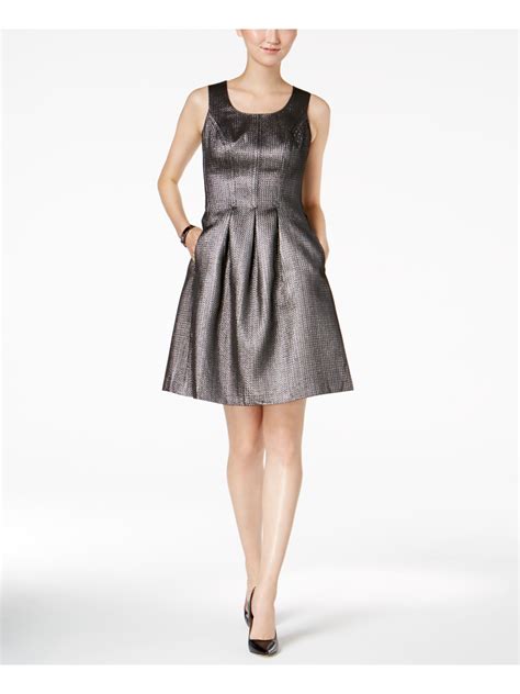 Nine West 89 Womens New 1300 Silver Metallic Pleated Fit Flare Dress