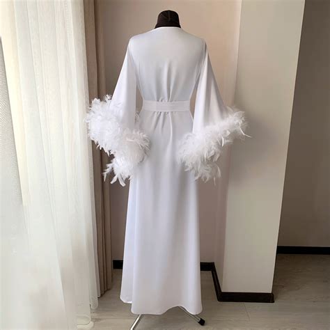 feather robe long white boudoir robe kimono bridal robe etsy uk