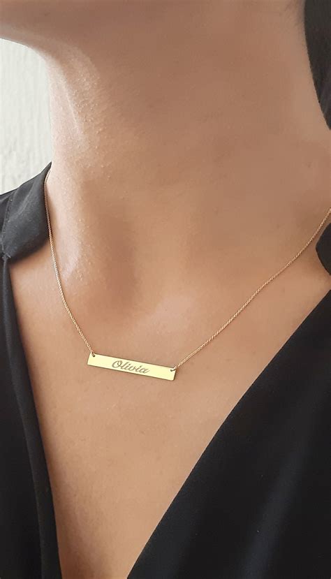 Personalized Solid Gold Bar Necklace 14k Gold Bar Necklace Etsy