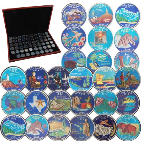 1999 To 2009 State Quarter Collection Colorized With Wooden Display Box
