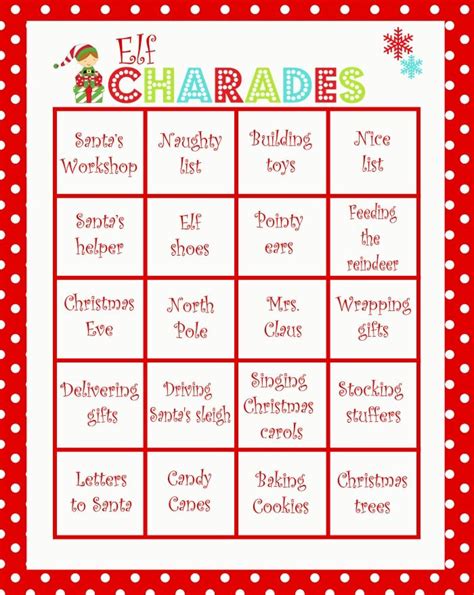 Free Printable Elf Charades Moms And Munchkins Kids Christmas Party