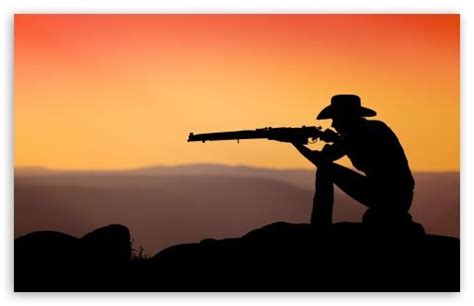 Cowboy Shooting In The Sunset Hd Desktop Wallpaper Widescreen High