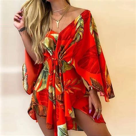 v neck floral print flared sleeves dress maxims store