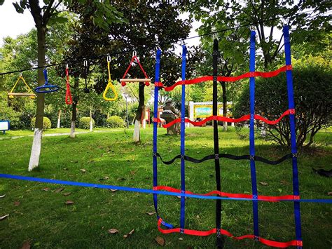 Usually adventure parks have different difficult levels. Ninjaline Slackline Ninja Warrior Obstacle Course for Kids