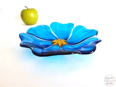 Fused Glass Flower Bowl Turquoise Glass Art By Margot