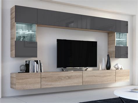 Die moderne wohnwand ist praktisch und bietet viel stauraum an. KAUFEXPERT - Wohnwand Flow Grau Hochglanz/ Sonoma + Sonoma Mediawand Medienwand Design Modern ...