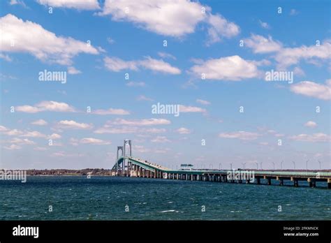 Claiborne Pell Newport Bridge In Newport Rhode Island Stock Photo
