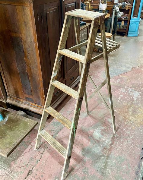 Vintage Wooden Step Ladder Historic House Salvage