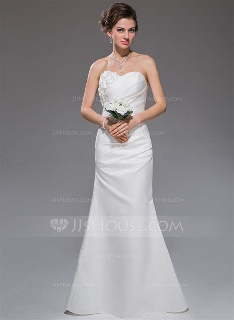 Trumpet Mermaid Sweetheart Floor Length Satin Wedding Dress With Ruffle