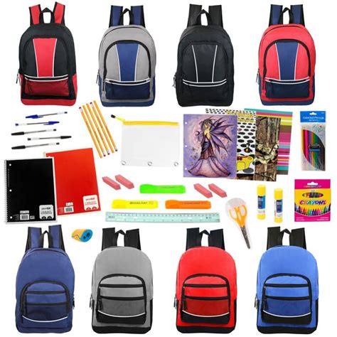 12 Bulk 17 Backpacks With 52 Piece School Supply Kits In 8 Assorted