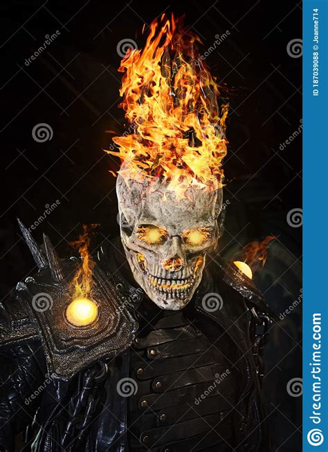 Fire Skeleton In Leather Coat Editorial Stock Photo
