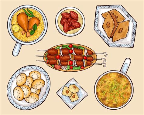 Conjunto De Vector De Dibujos Animados De Platos De Cocina Oriental