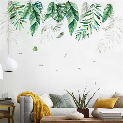 Nordic Tropical Green Leaves Wall Art Mural Removable Pvc Wall Decals