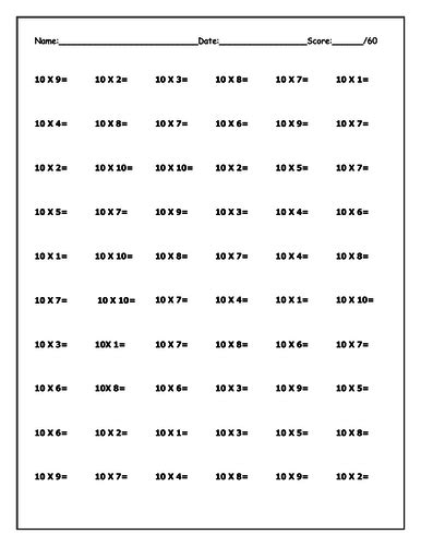 Times Tables Test Sheets 60 Mixed Questions Per Test Teaching Resources