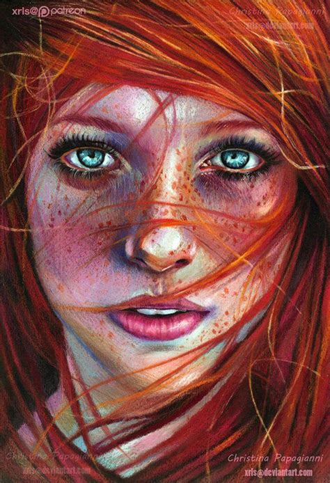 Christina Papagianni Redhead Art Portrait Painting Colored Pencil