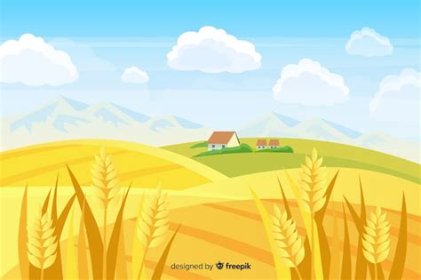 Free Vector Hand Drawn Farm Landscape Background