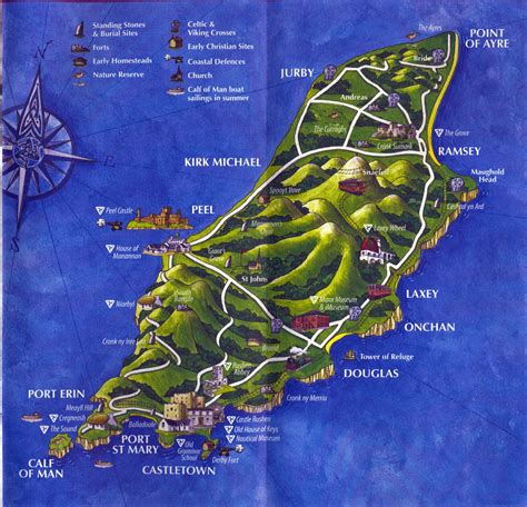 Large Tourist Illustrated Map Of Isle Of Man Isle Of Man Europe