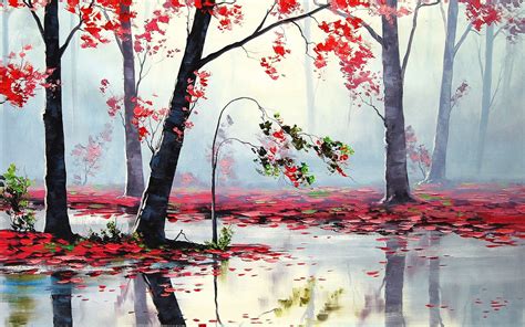 Art Autumn Trees River Mac Wallpaper Download Allmacwallpaper