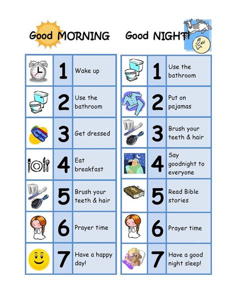Good Morning And Good Night Chore Chart Designed For A 3 Year Old