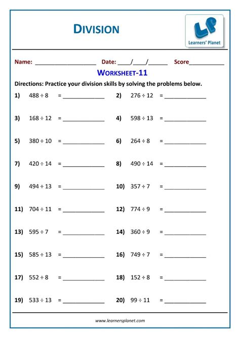 Printable division worksheets 3rd grade math