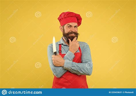 Satisfied Bearded Chef Brutal Butcher In Apron Best Menu Offer Confident Bearded Happy Chef