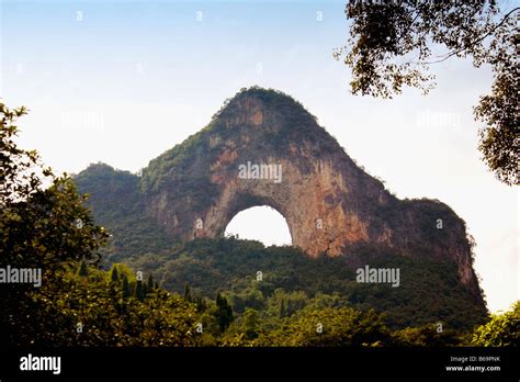 Natural Arch Formed At A Hill Moon Hill Yangshuo Guangxi Province