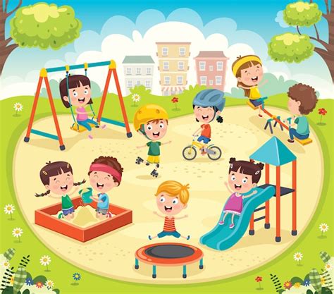 Premium Vector Children Playing In The Park