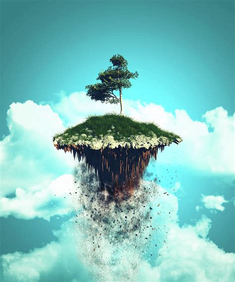 3d Floating Island Exploding Into The Sky Digital Art By Petra Thewild