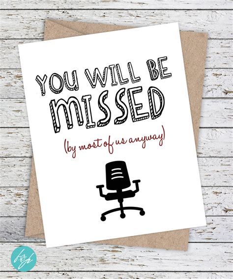 Coworker Card Funny Miss You Card Good Luck Card Funny Goodbye Card Snarky Card Quirky
