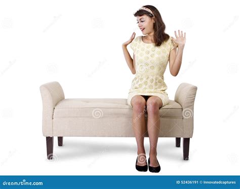 Surprised Girl Sitting And Waiting Stock Image Image Of Brunette