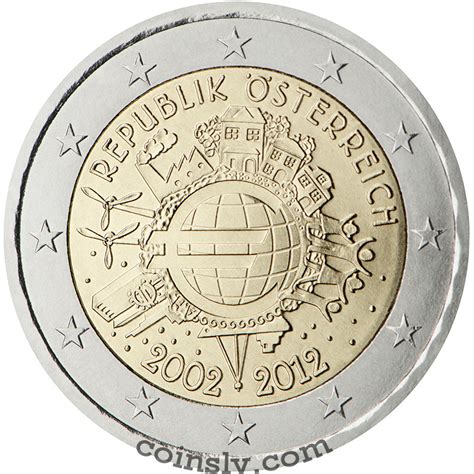 Commemorative 2 Euro Coin Austria 2012 10 Years Of The Euro