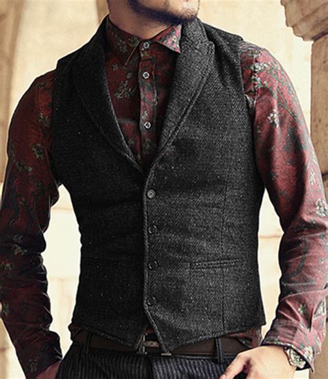 Mens Suit Vest Lapel V Neck Wool Herringbone Casual Formal Business