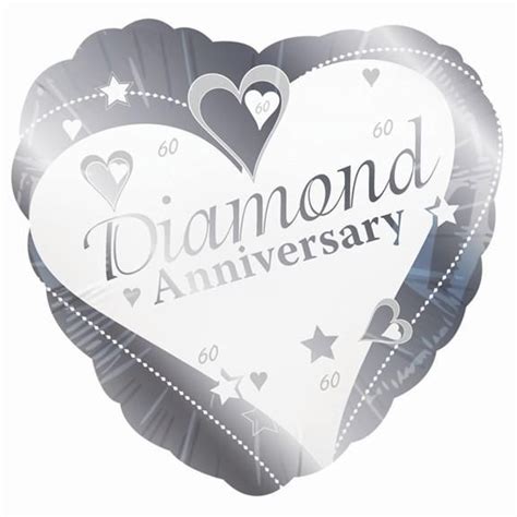 60th Diamond Wedding Anniversary Foil Balloon Hearts And Stars