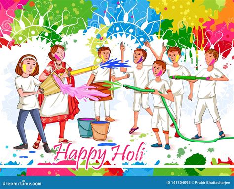 Indian People Celebrating Color Festival Of India Holi Stock Vector
