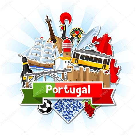 Esta fiesta nacional se realiza en conmemoración al fallecimiento de luis de camões en 1580, gran. Fundo de Portugal com adesivos. Objetos e símbolos ...