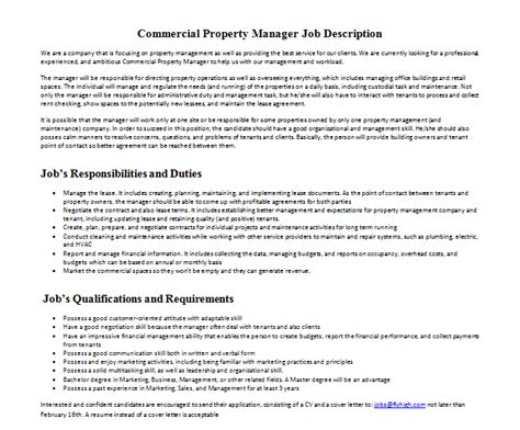 Job description assistant property manager reports to: Commercial Property Manager Job Description | Mous Syusa