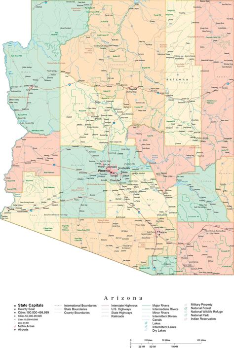 State Map Of Arizona In Adobe Illustrator Vector Format Detailed