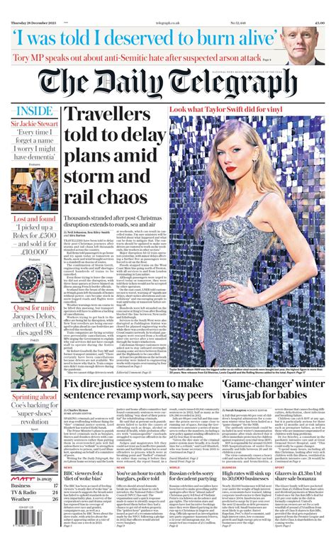 Daily Telegraph Front Page 28th Of December 2023 Tomorrow S Papers Today