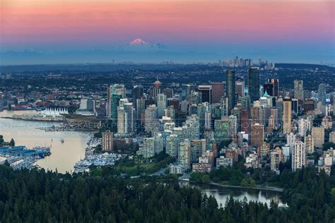 Aerial Photo Vancouver Skyline At Dusk