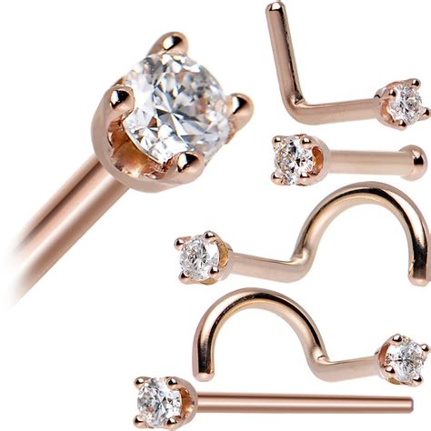 14kt Rose Gold 2mm Cubic Zirconia Nose Ring Bodycandy