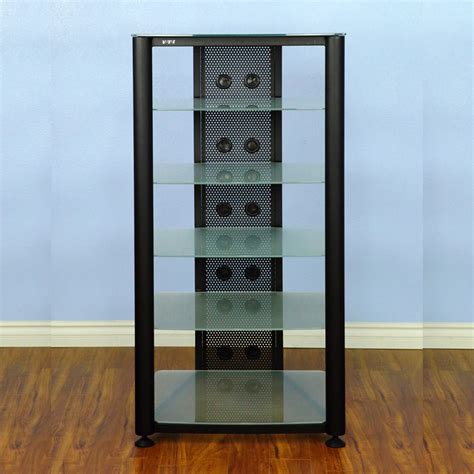 Vti Rgr406bf 6 Shelf Audio Rack With Black Frame And Frosted Glass