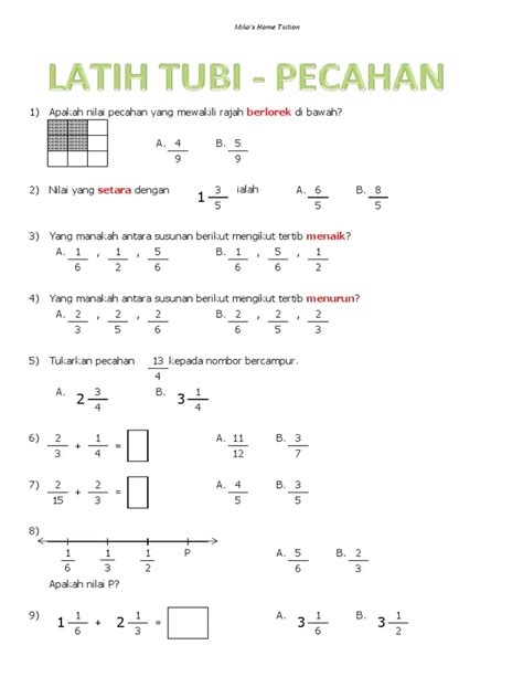Koleksi soalan upsr sebenar pecahan & nombor perpuluhan via www.scribd.com. Soalan Matematik Tahun 5 Mengikut Topik - Contoh 43