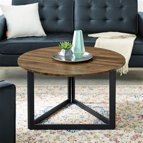 Welwick Designs Modern Dark Walnut Round Coffee Table ...