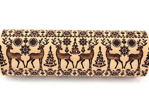 Christmas Reindeer Rolling Pin Embossed Scandinavian Pattern Etsy