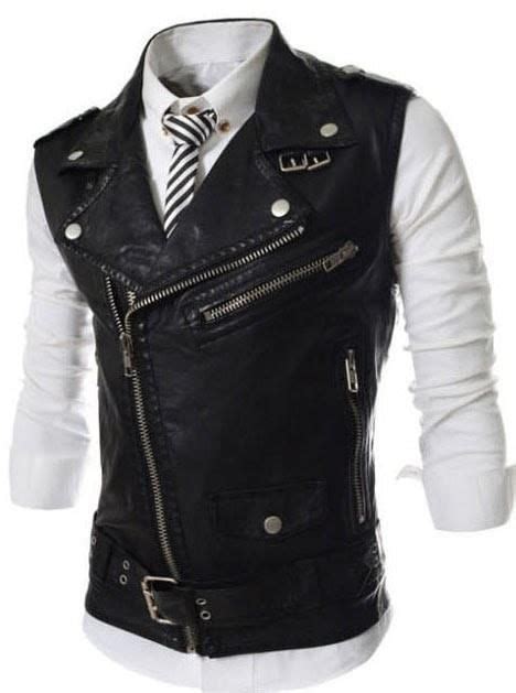 Men S Fashion Sleeveless Leather Zipper Accent Vest M Xl Colors