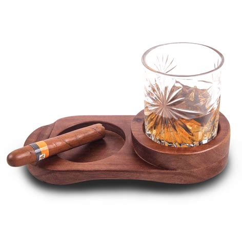 Cigar Ashtray Coaster Whiskey Glass Tray And Cigar Holder Wooden Cigar